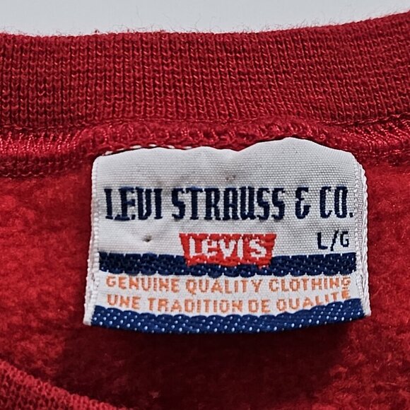 Levis Sweatshirt Men L Red Levi Staruss & Co Crewneck Print LS Fleece Preppy VTG - Picture 3 of 15